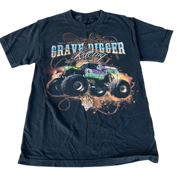 Grave Digger Racing Monster Truck Graphic T-Shirt Monster Jam Youth Large - Picture 1 of 4